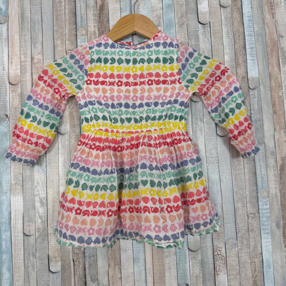 Mini Boden 3 4 Girls Rainbow Heart Stripe Cotton Twirl Fit Flare Dress Colorful